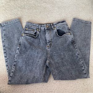 Grey acid wash petite mom jeans